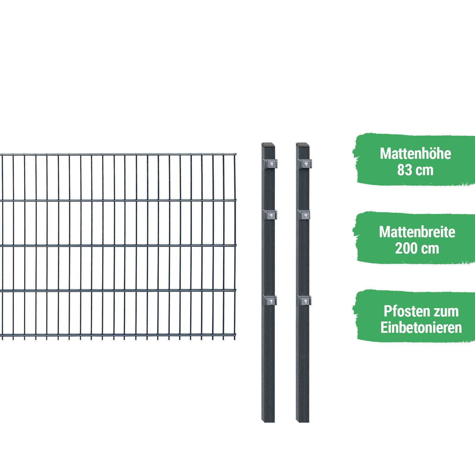 Arvotec Doppelstabmattenzaun ESSENTIAL, (Set, mit Pfosten zum Einbetonieren), Höhe 83 cm, Anthrazit