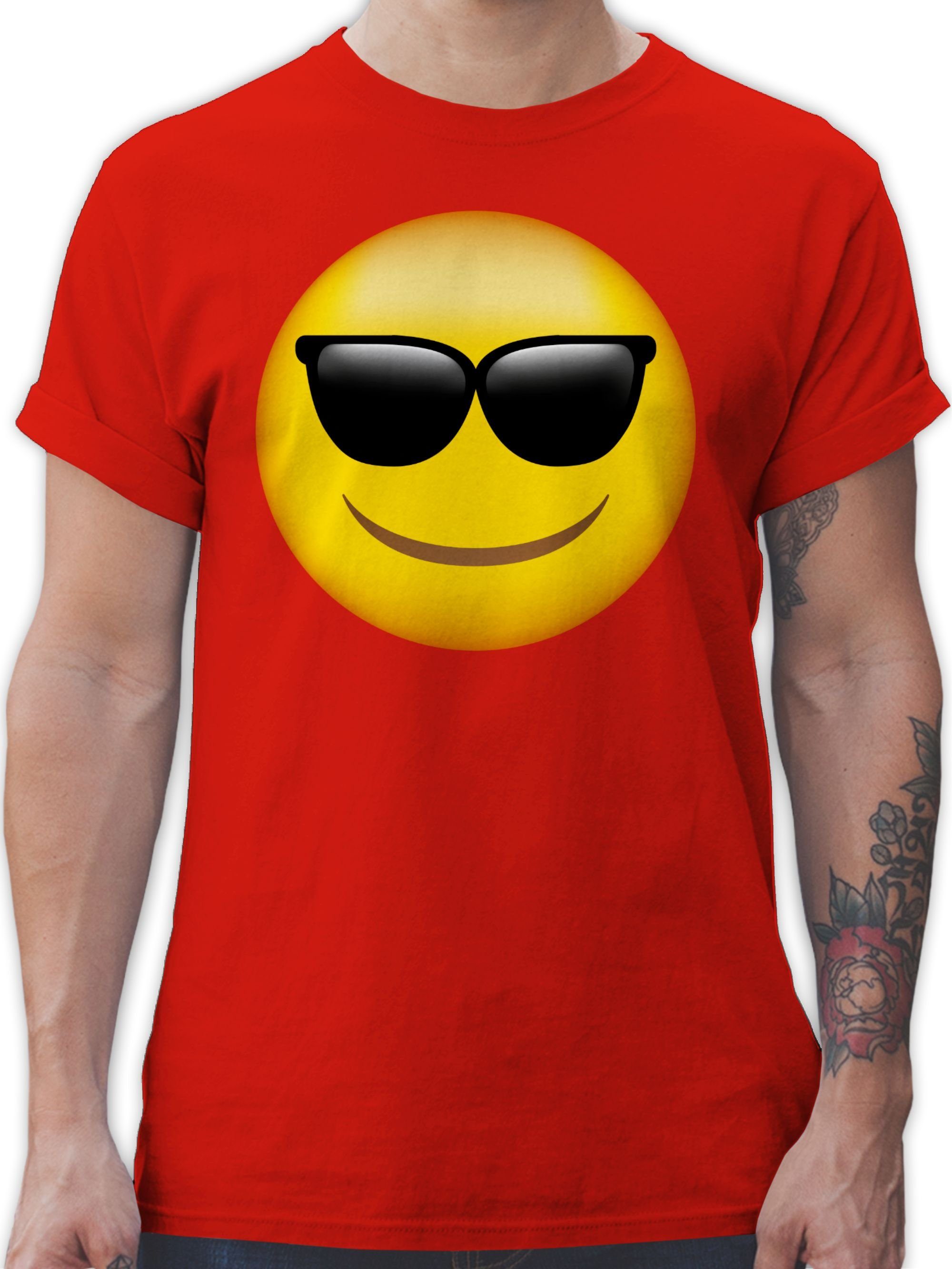 Shirtracer T-Shirt Emoticon Sonnenbrille / Sommer Sonne Cartoon Manga Anime 03 Rot