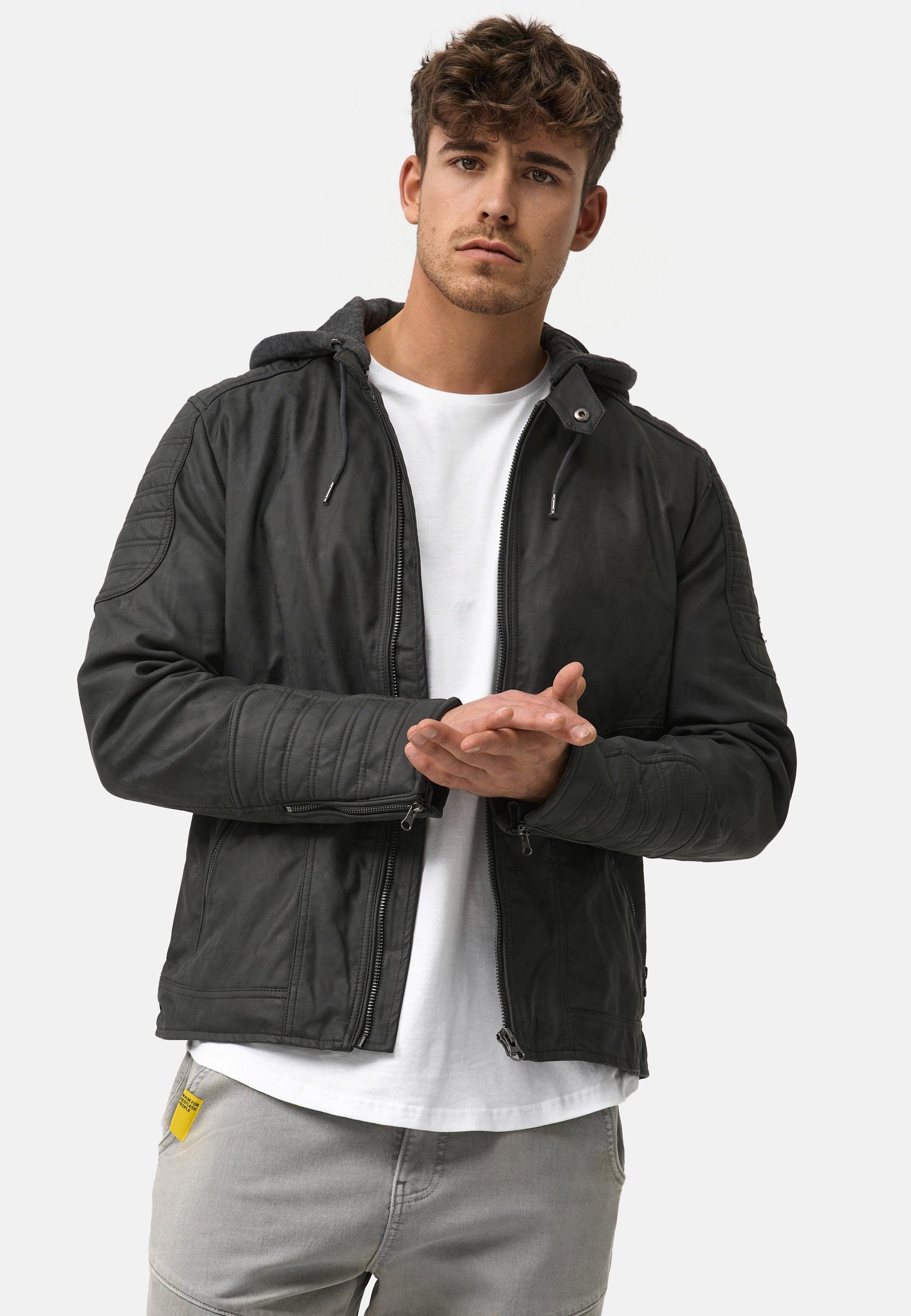 Indicode Lederimitatjacke Herren Miguel Übergangsjacke Herrenjacke mit Kapuze