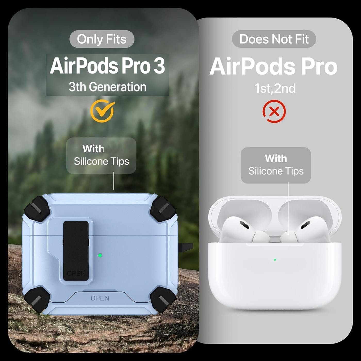 CoolGadget Kopfhörer-Schutzhülle Defender Hülle für Apple AirPods Pro 3 magnetisch mit Karabiner, 360° Full-Body Case Schutzhülle Handy Standfunktion magnetisch – Bild 3 von 5