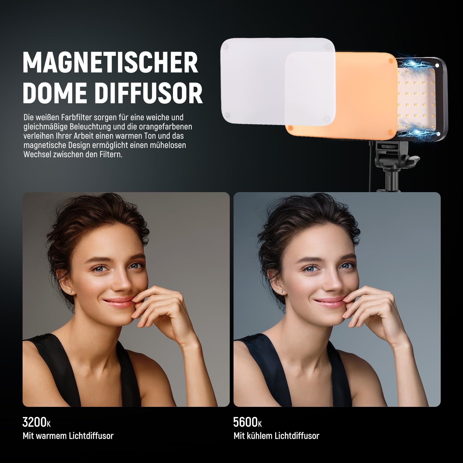 Neewer Videoleuchte 2 Stück LED Videolicht Panel Beleuchtungsset, Bi-Color, Dimmable, Höhenverstellbar 50-135 cm, mit Ständern & Filternm, für Fotografie