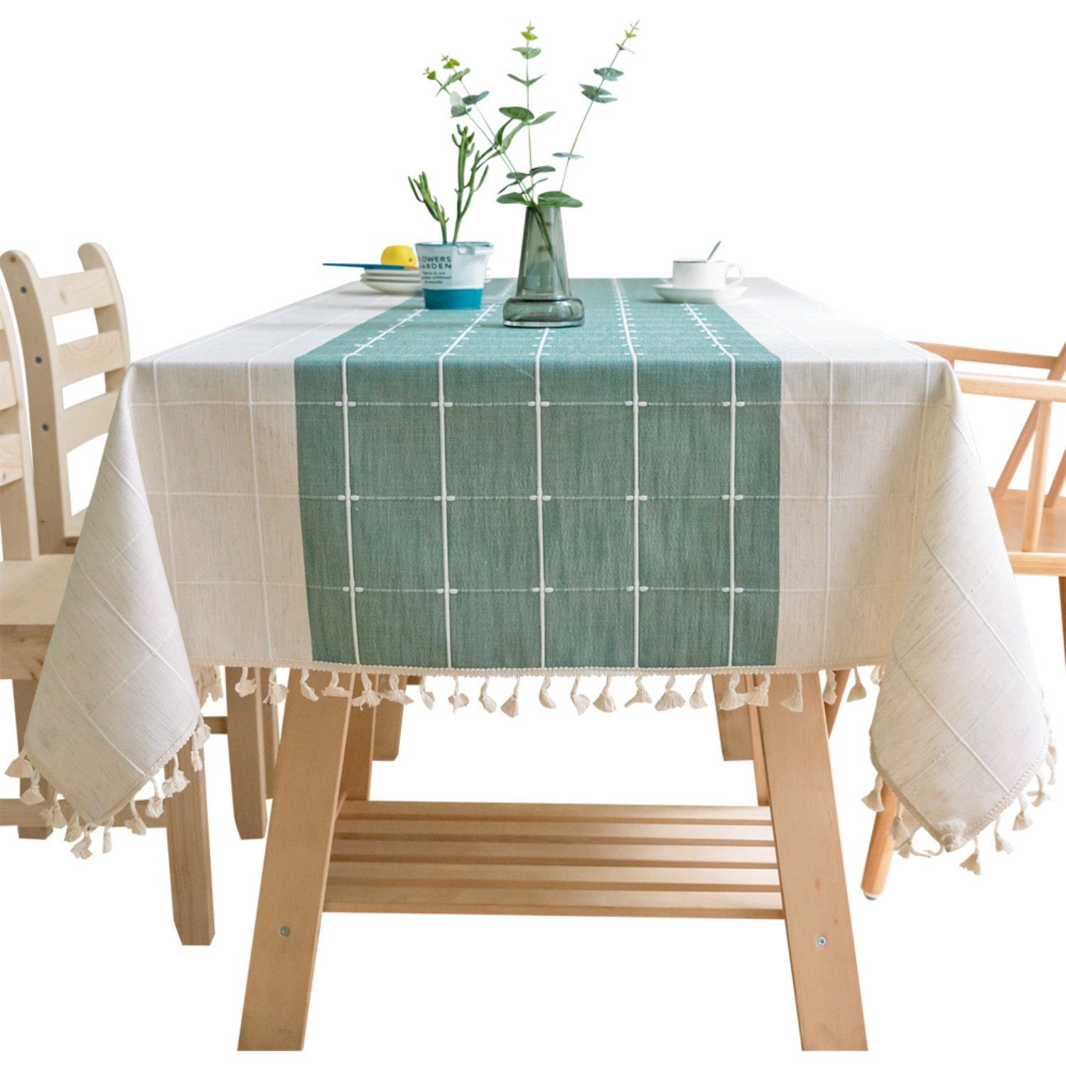HOMEIDEAS Tischdecke (1-tlg), Faltenfreie Tischdecken aus Sackleinen mit Quasten