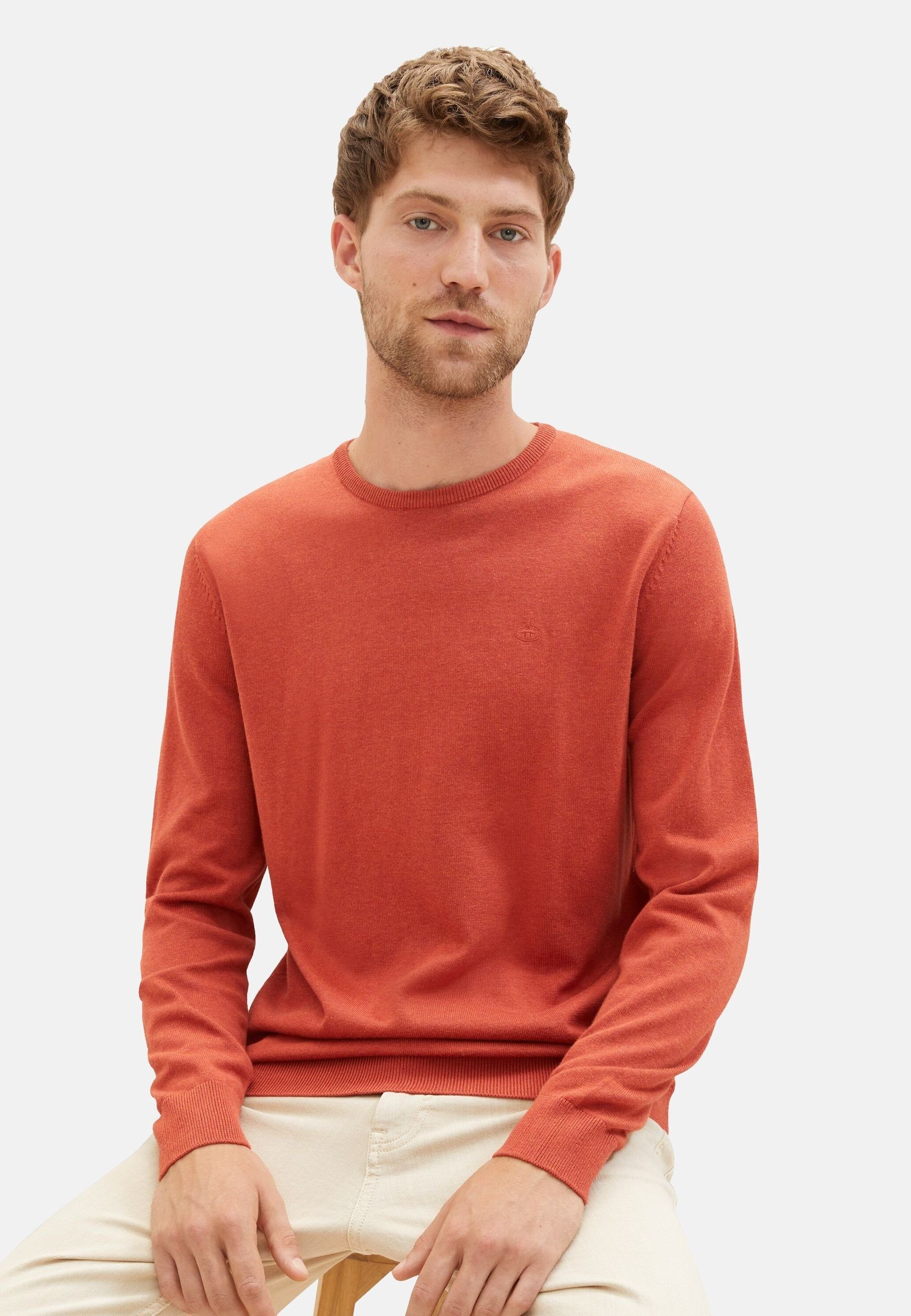 Rippbündchen Pullover mit Sweatshirt meliert rot (1-tlg) TOM TAILOR Sweatshirt
