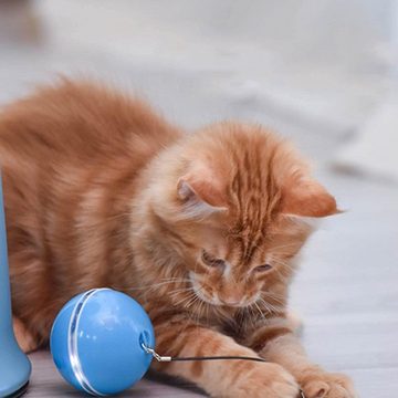 HUNKA Tier-Beschäftigungsspielzeug Elektrischer Katzenball mit LED-Licht, 360° Drehung, USB,Blau