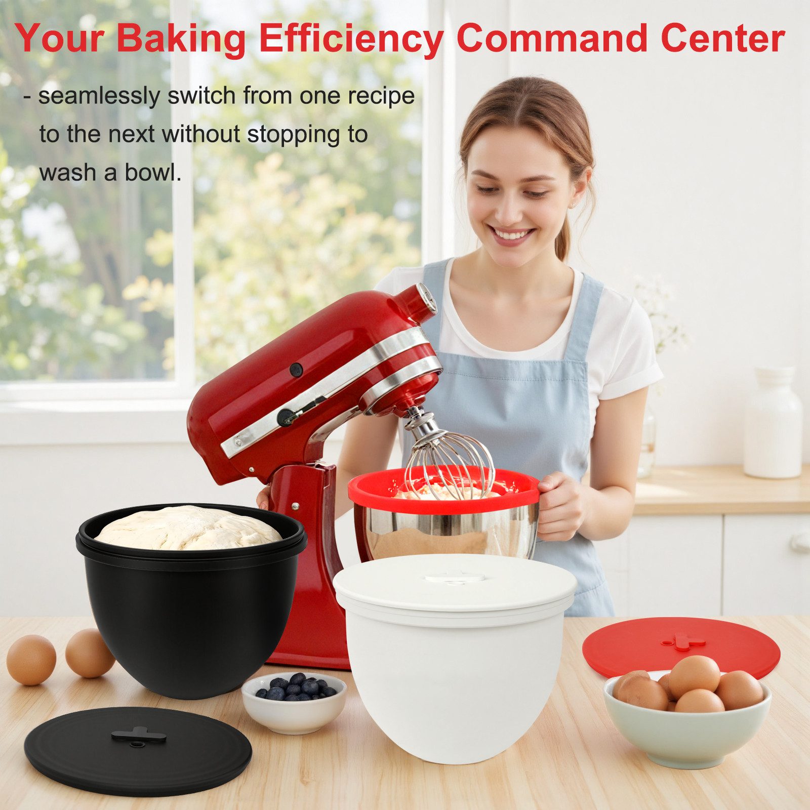 OSTWOLKE Küchenmaschinenschüssel Silikon Rührschüssel für KitchenAid 4,8 L mit kippbarem Motorkopf, Silikon, (3-tlg), Silikon-Einsatzschalen mit Deckel für KitchenAid 5Qt, wiederverwendbar