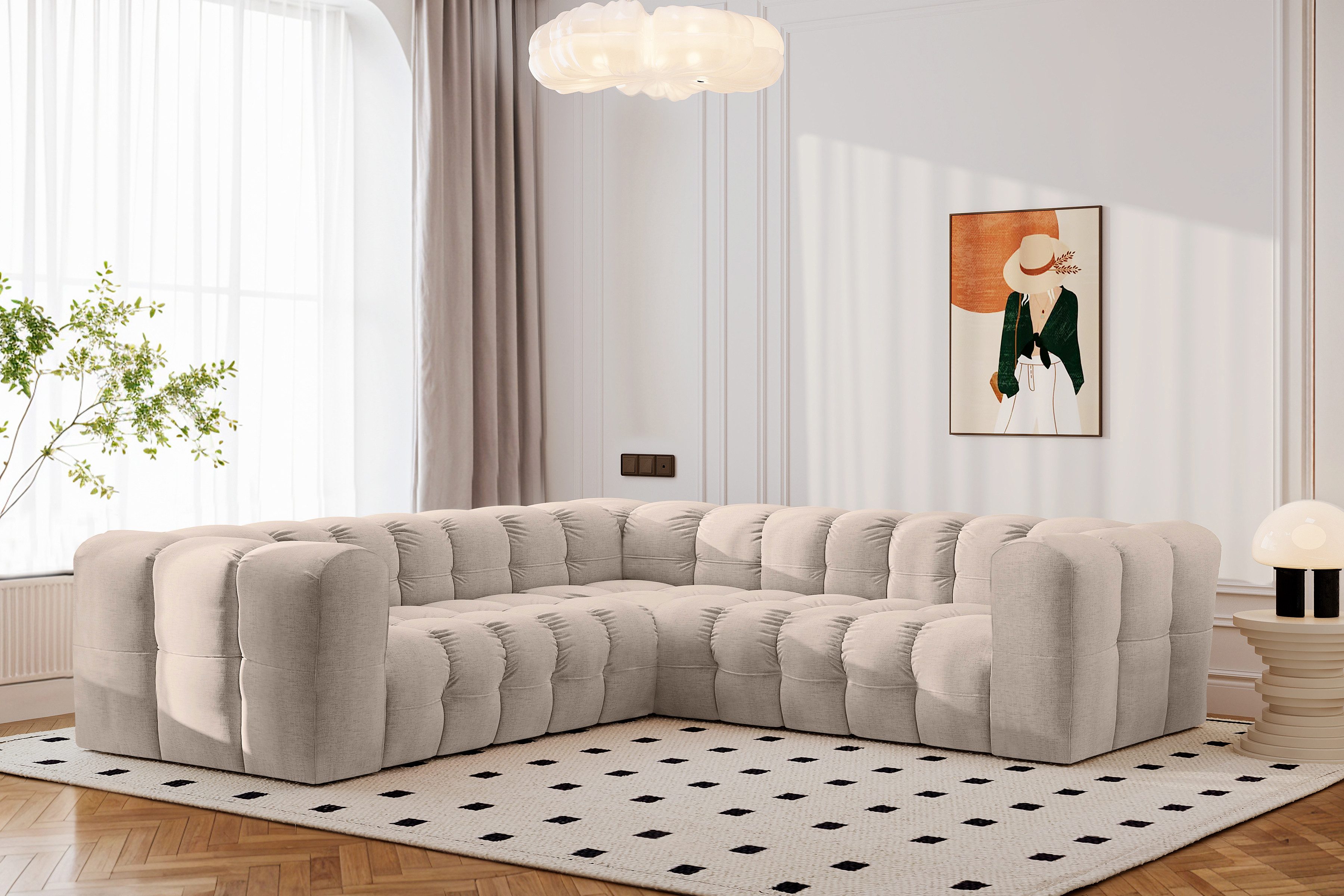Kaiser Möbel Ecksofa BALOO CORNER Designer,für das Wohnzimmer, Stoff Moly, Einzelsofa, gesteppte Oberfläche,hoher Sitzkomfort,Water-Repellent-Stoff