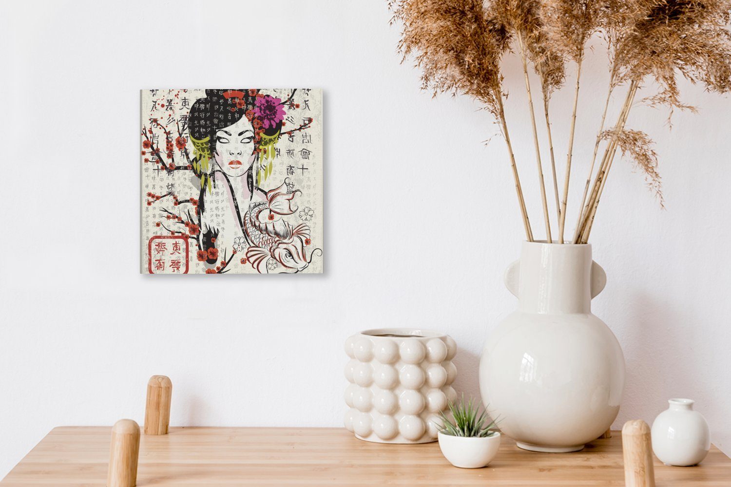 traditionelle Wohnzimmer Japanische Leinwand Illustration Schlafzimmer (1 Frau, OneMillionCanvasses® für Bilder Leinwandbild St),