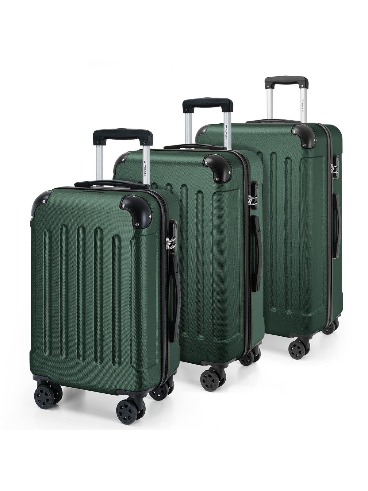 YONSLY Trolleyset Reisekoffer Hartschalenkoffer Trolley M-L-XL mit Zahlenschloss, 4 Rollen, (Set, 3 tlg., inkl. Größen M-L-XL), ABS-Hartschale, 360°-Rollen und Aluminium-Teleskopgriff