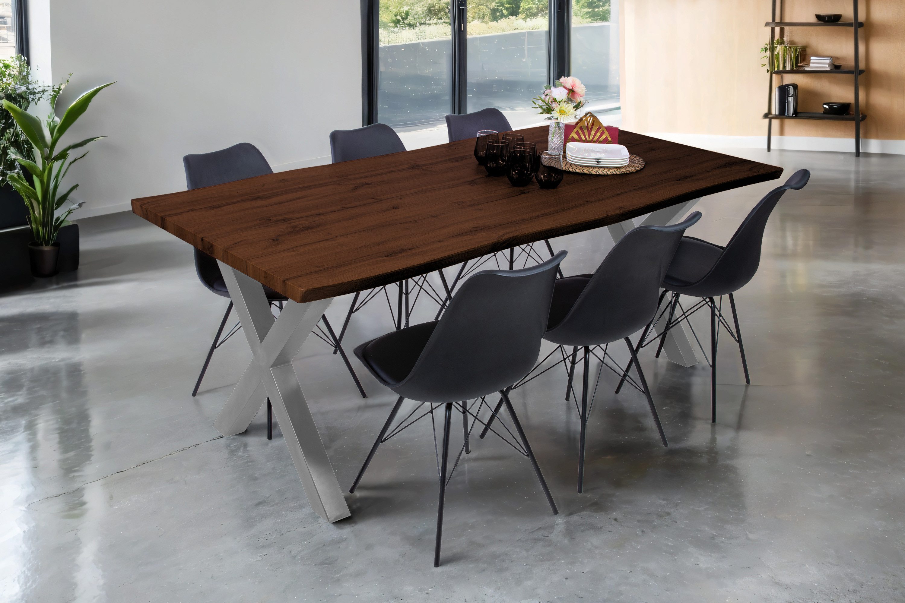 Loreno® Esstisch Josy, Nussbaumholz, Baumkante, MDF-Platte, günstig online kaufen