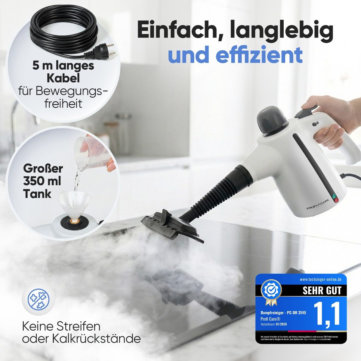 ProfiCare Handdampfreiniger PC-DR 3145, Dampfreiniger - säubert, entfettet, desinfiziert