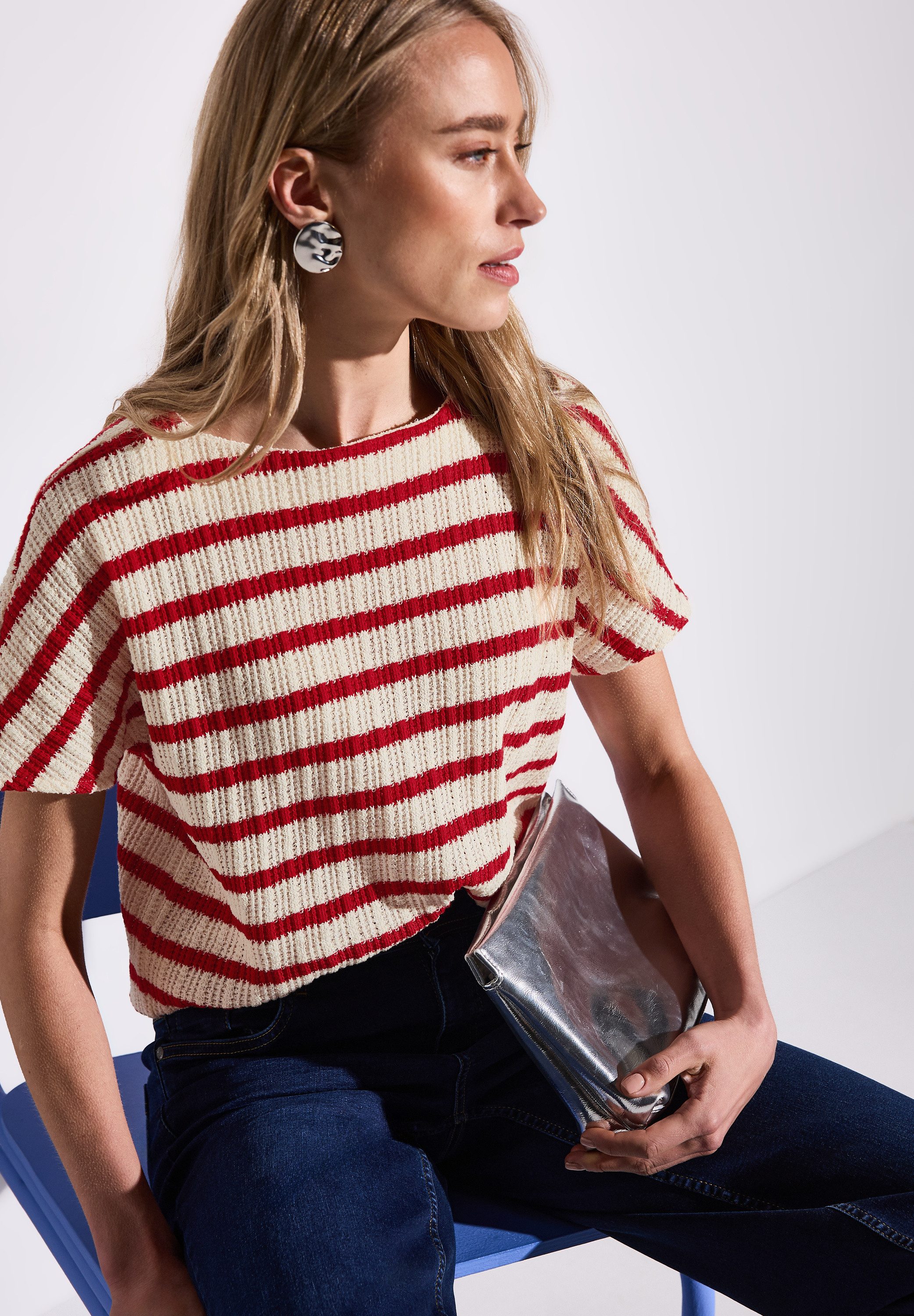 STREET ONE Kurzarmpullover gestreift, in Struktur-Optik günstig online kaufen