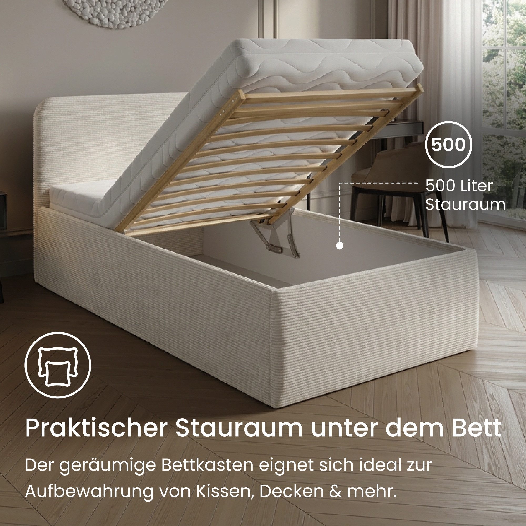 Home Collective Polsterbett Bett mit Stauraum, verstellbarem Lattenrost, viele Größen (Größen: 100x200 120x200 140x200 160x200 180x200 200x200, hochwertiger Kor – Bild 5 von 5