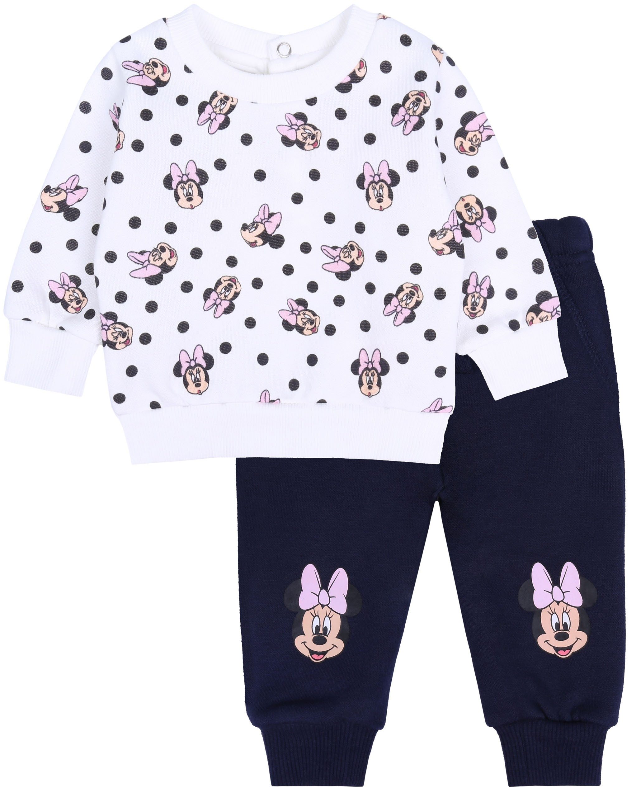 T-Shirt & Sweatbermudas Set: Weißer Pullover und Jogginghose Minnie Maus 0-3 Monate