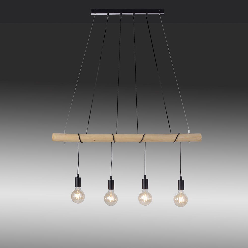 Hängelampe Esszimmerlampe Pendelleuchte, Warmweiß, inklusive, 4 Leuchtmittel LED Vintage Holzbalken Pendelleuchte etc-shop