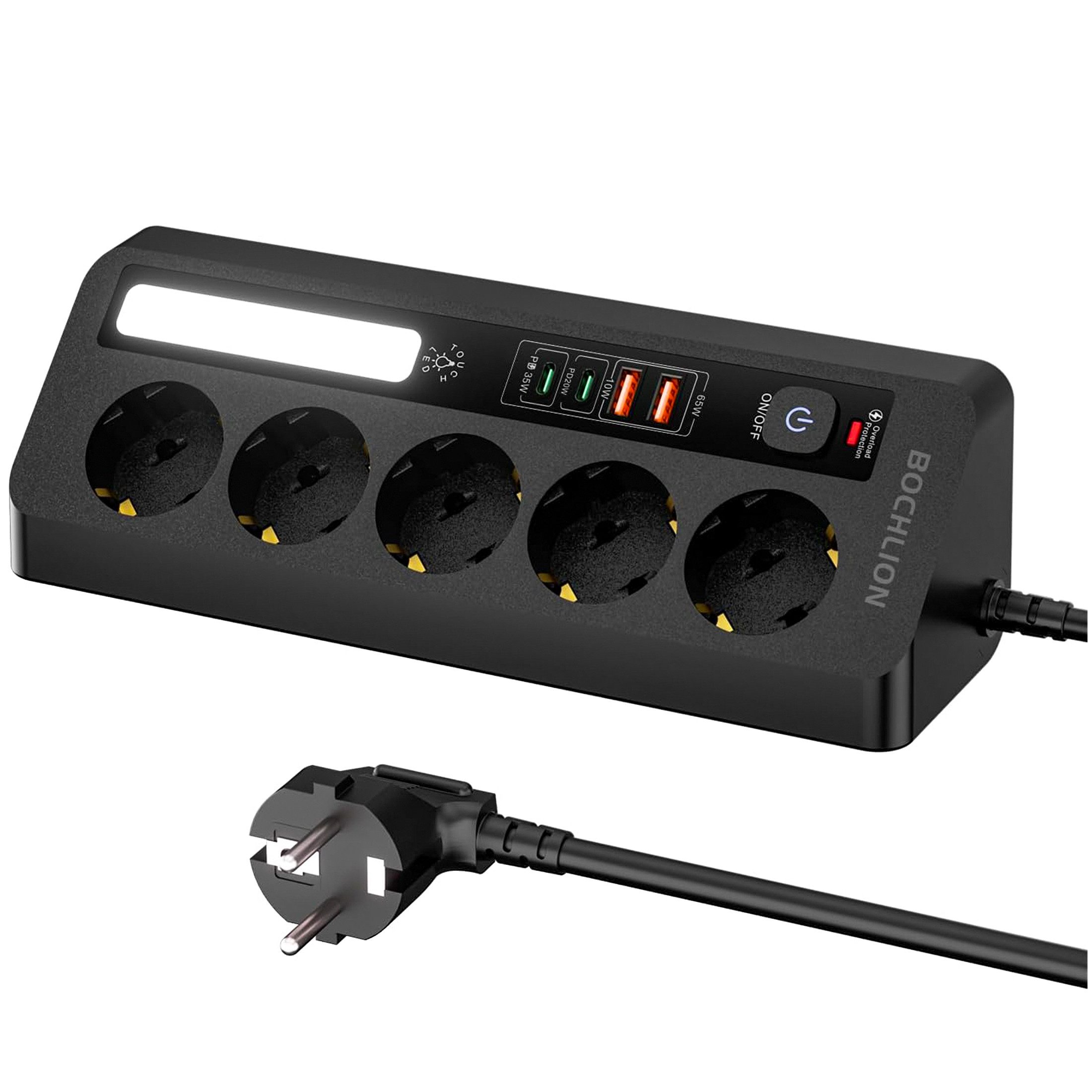 ibettertec Tischsteckdosenleiste mit 5 Steckdosen,Eck-Steckdosenleiste Einbau-Tischsteckdosenleiste (Ein-/Ausschalter, USB-Anschlüsse 4 USB-Ports (PD 35 W & 20 W) LED-Statusanzeige, Schutzkontaktkupplung, Überspannungsschutz), 2 m Kabel, Ecksteckdose für Büro und Zuhause