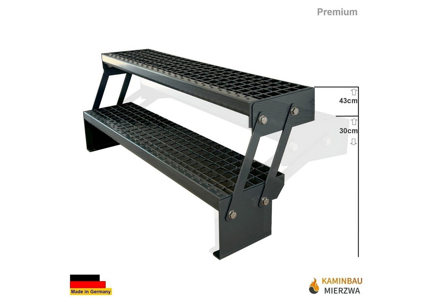 Thumbnail - Kaminbau Mierzwa Außentreppe Premium Treppe Komplett Anthrazit Höhe Verstellbar, für Geschosshöhen bis 43.00 cm, Stufen ...