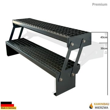 Kaminbau Mierzwa Außentreppe Premium Treppe Komplett Anthrazit Höhe Verstellbar, für Geschosshöhen bis 43.00 cm, Stufen Gitterroststufen nach DIN 24531, (Höhe Verstellbar 30-43 cm, Breite wählbar aus 60, 80, 100, 120, 140 cm), Gartentreppe Stahltreppe Wetterfest Rostfrei Feuer-Verzinkt Rutschfest