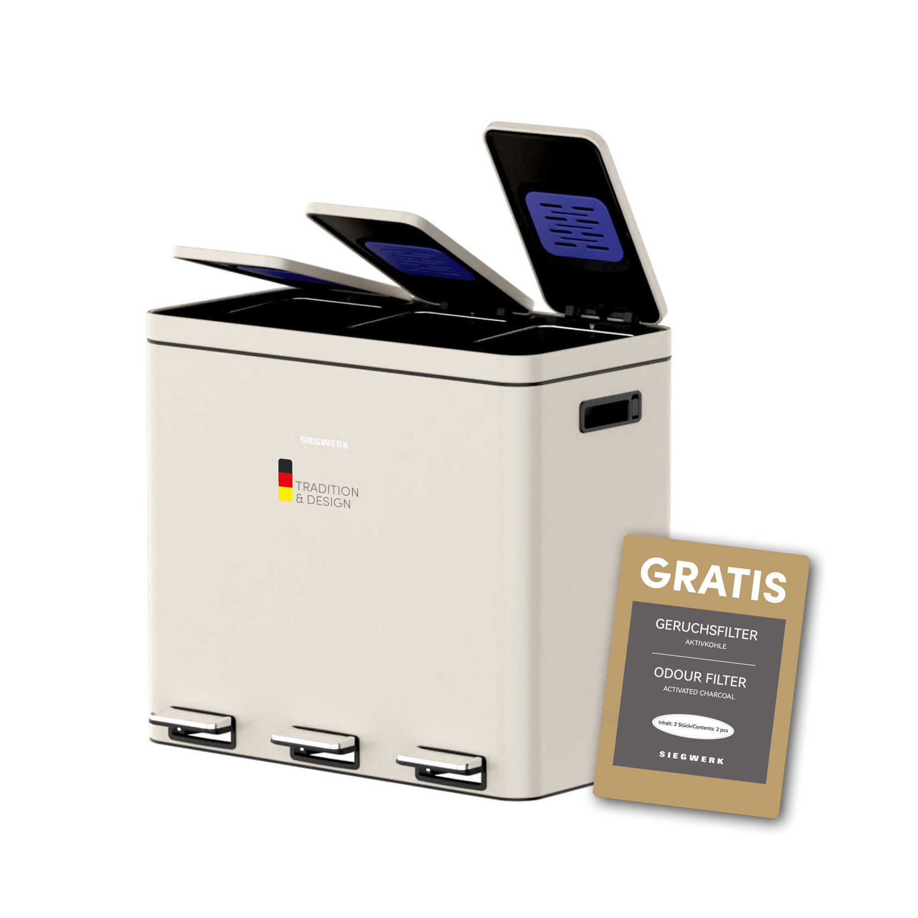 SIEGWERK Mülleimer SIEGWERK - KOLEKTO 3 3x18l mit Soft Close & Geruchsfilter