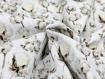 Corileo Stoff Musselin Digitaldruck Baumwollblüten auf Cremeweiss Meterware Stoff Kleiderstoff