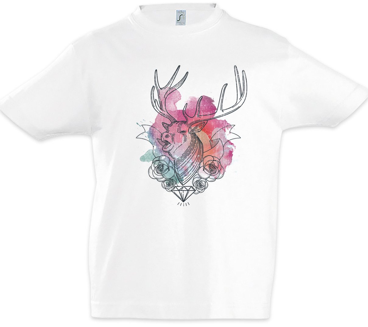 Print-Shirt Deer Diamond Kinder T-Shirt Jägerin Jäger Jagd Reh Hirsch Diamant