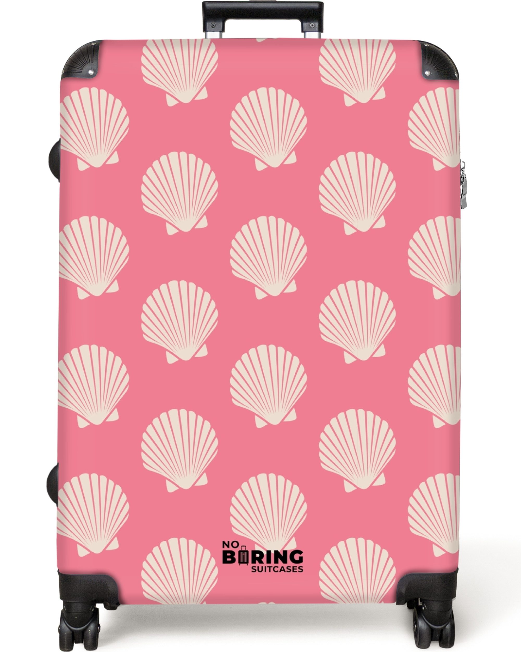 NoBoringSuitcases.com© Hartschalen-Trolley Rosa mit beigen Muscheln günstig online kaufen