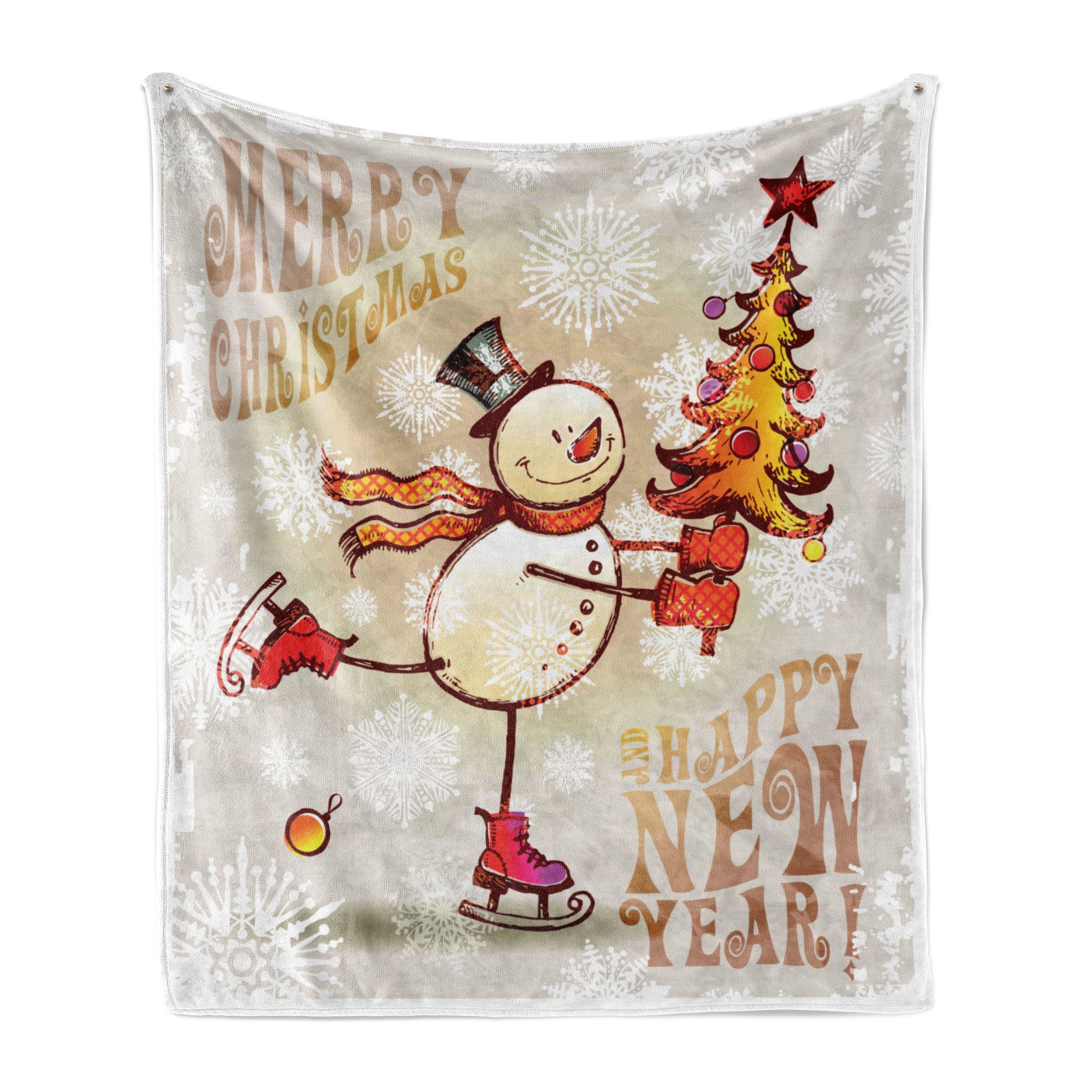 Wohndecke Gemütlicher Plüsch für den Innen- und Außenbereich, Abakuhaus, Weihnachten Skating Happy Snowman