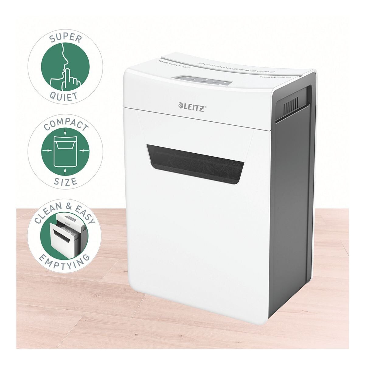 LEITZ Aktenvernichter IQ 10X Protect Premium, Partikelschnitt 4x40 mm, bis 10 Blatt, 18 Liter