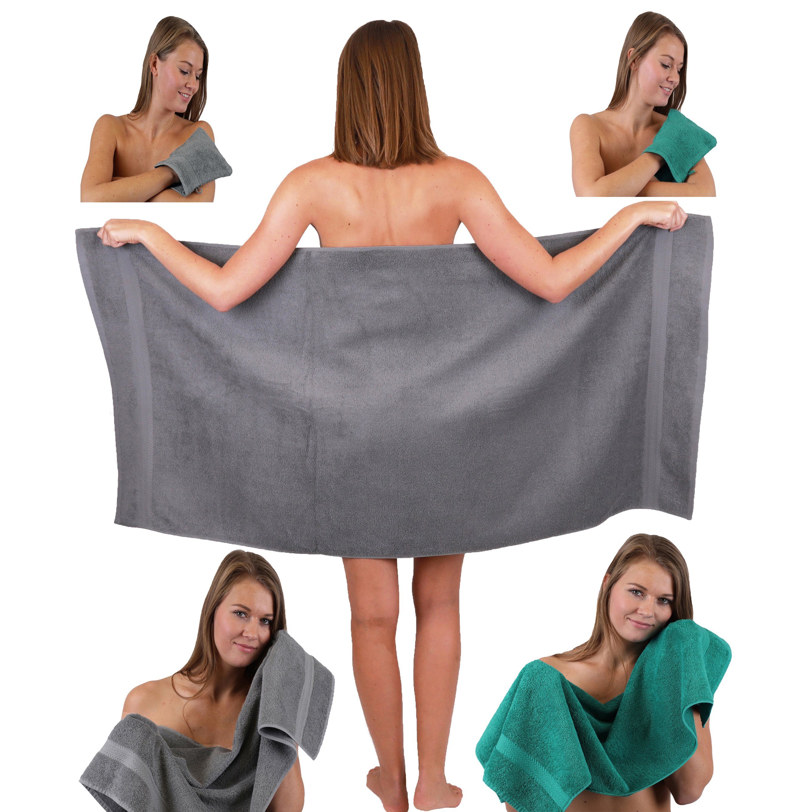 100% 5 Betz smaragdgrün TLG. 2 1 Handtücher Baumwolle Single Set Duschtuch 2 Handtuch Waschhandschuhe, (5-tlg) Set Baumwolle, Handtuch Pack