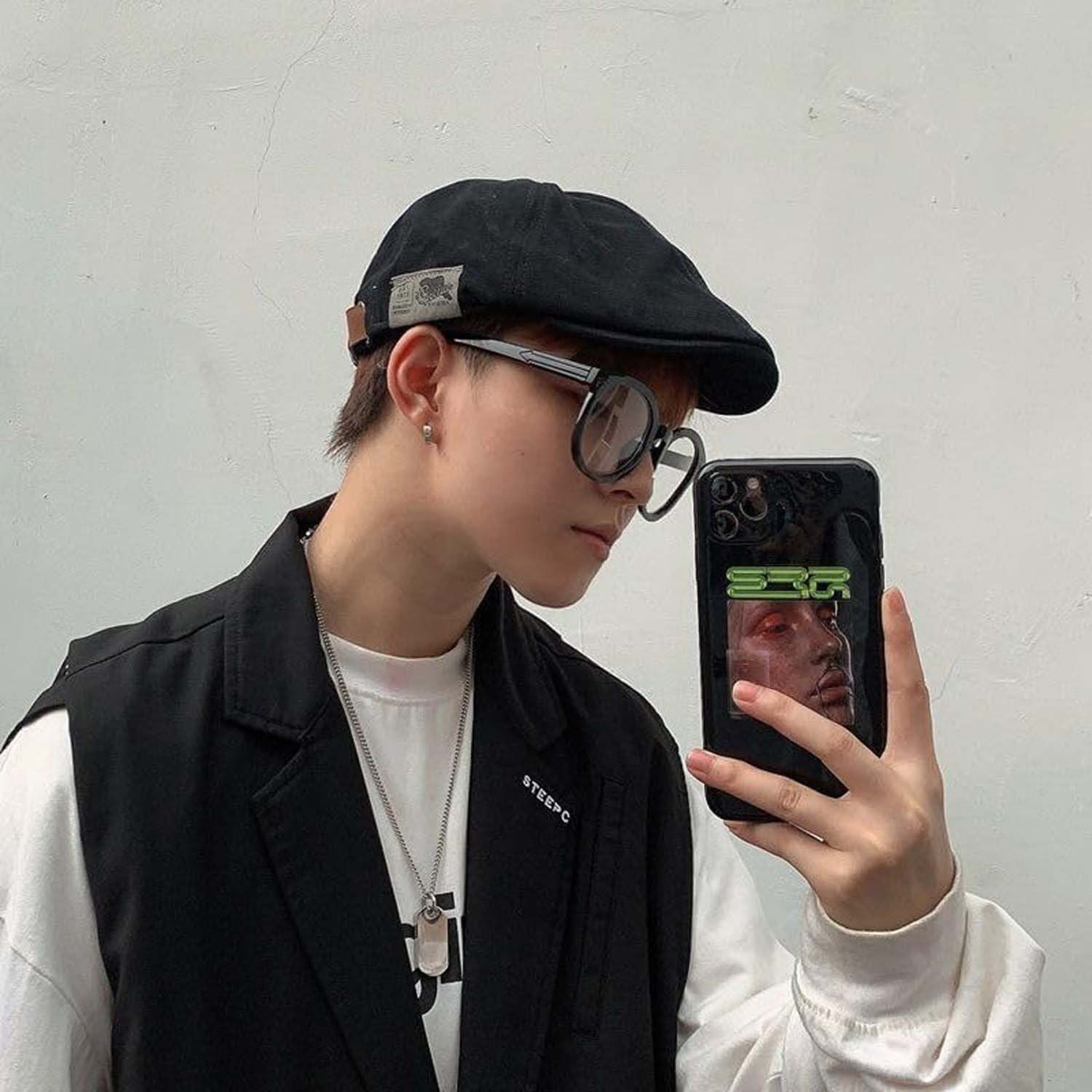 Bwecuy Flat Cap Retro Vintage Street Beret Cap,Flacher Verstellbarer