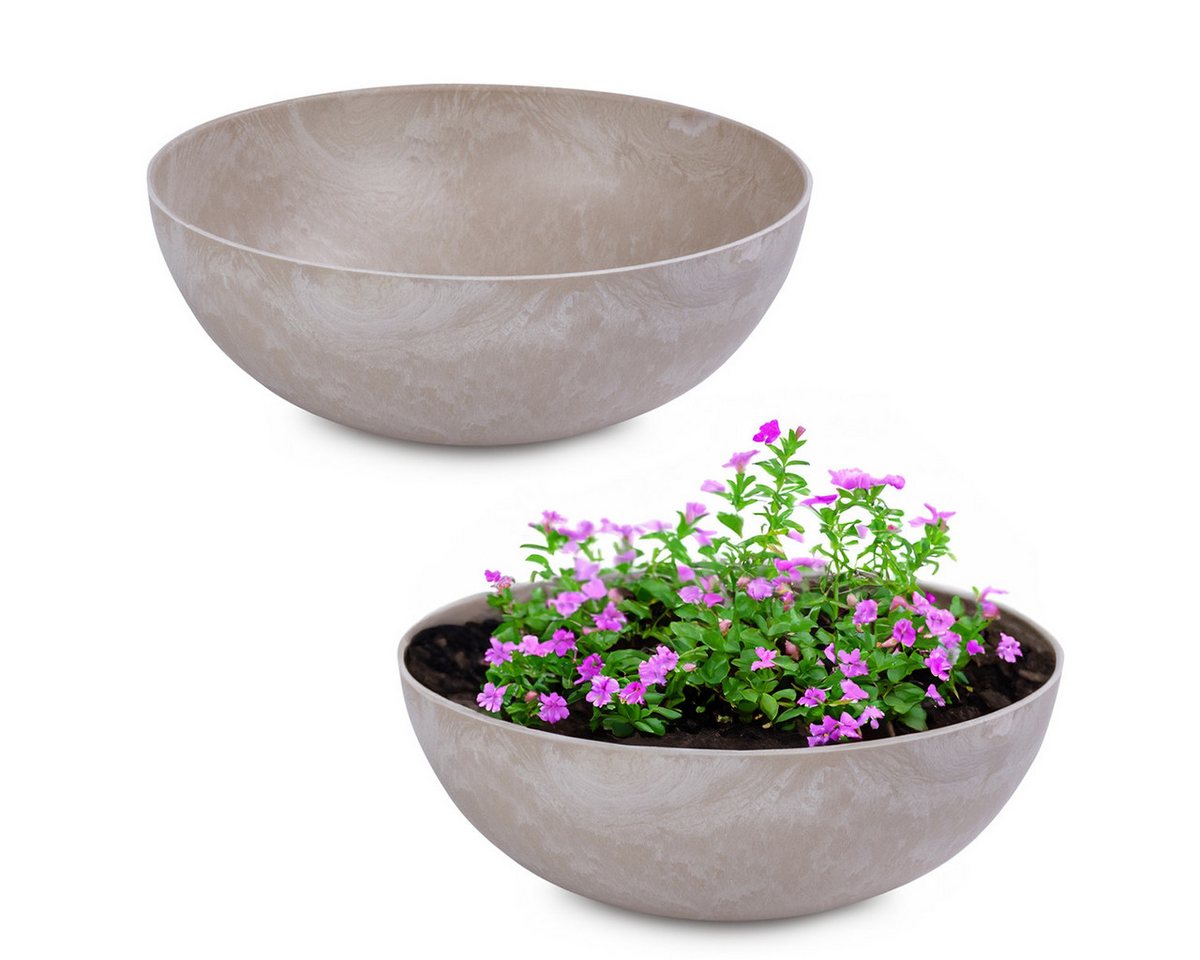 matches21 HOME & HOBBY Blumentopf Pflanzschalen für draussen Dekoschalen rund sand beige 2x 20 cm (2 St), Blumen-Schale als wetterfeste Friedhof-Schale Grab-Schmuck Grabschale