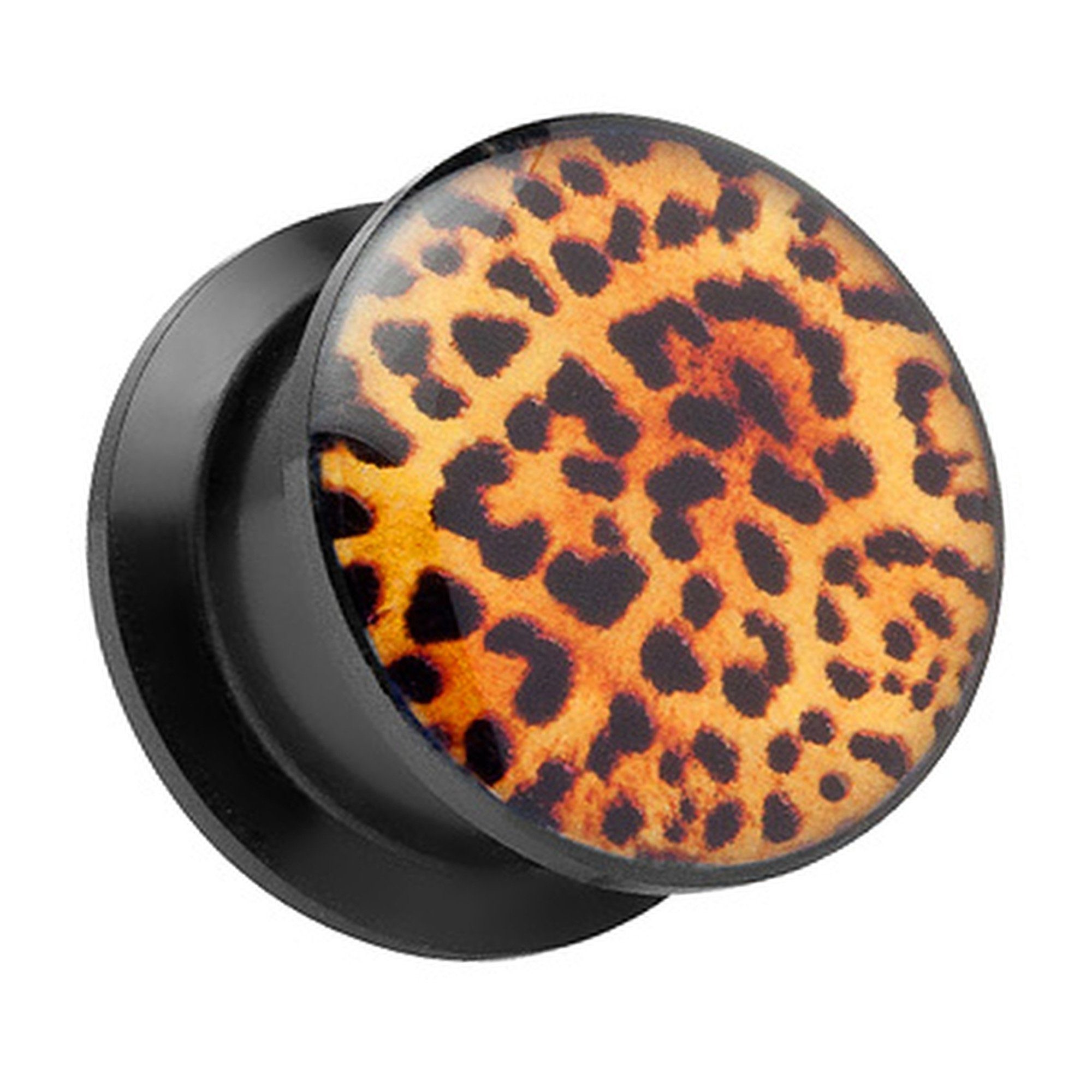 Plug Schraub Ohr Tunnel Ohrpiercing Flesh Kunststoff Piercing Plug Leoparden Schwarz Schraubverschluß Schwarz Style, Leoparden Taffstyle