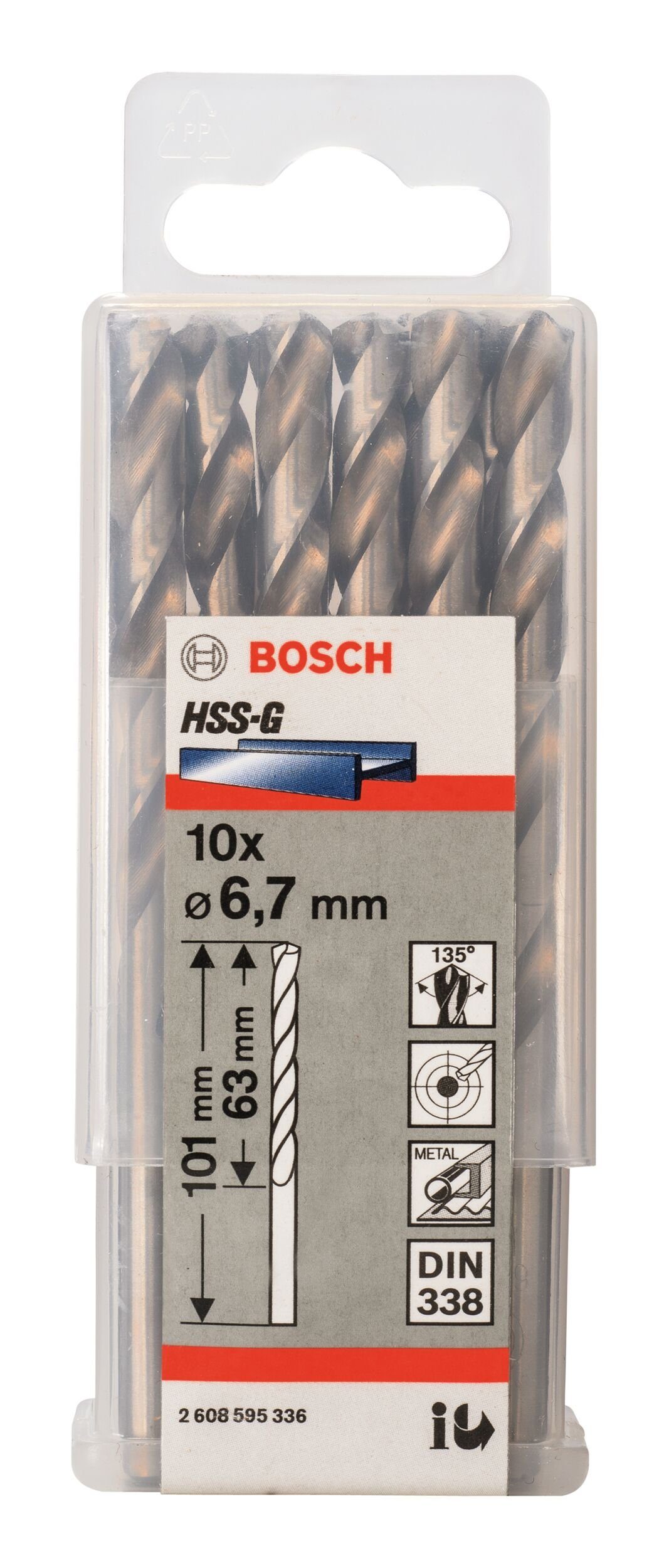 BOSCH Metallbohrer, (10 - (DIN x 63 HSS-G Stück), 338) 6,7 101 10er-Pack x mm 