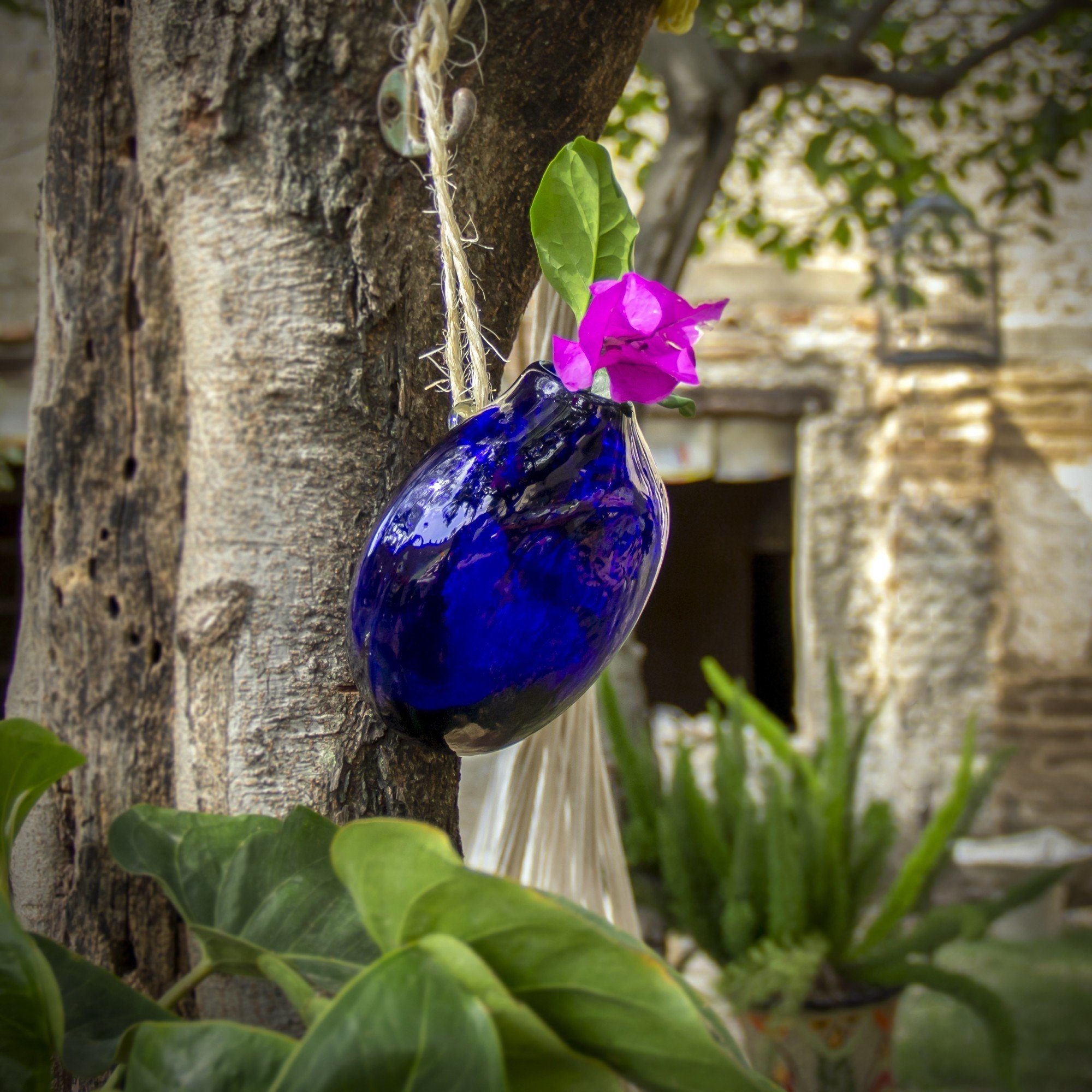 Anfora mitienda Dekovase blau Blumenvase zum Aufhängen, Wanddeko