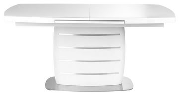 Home4You Esstisch, 160 x 90 cm, ausziehbar bis 220 cm, Weißglas, Weiß, Silberfarben