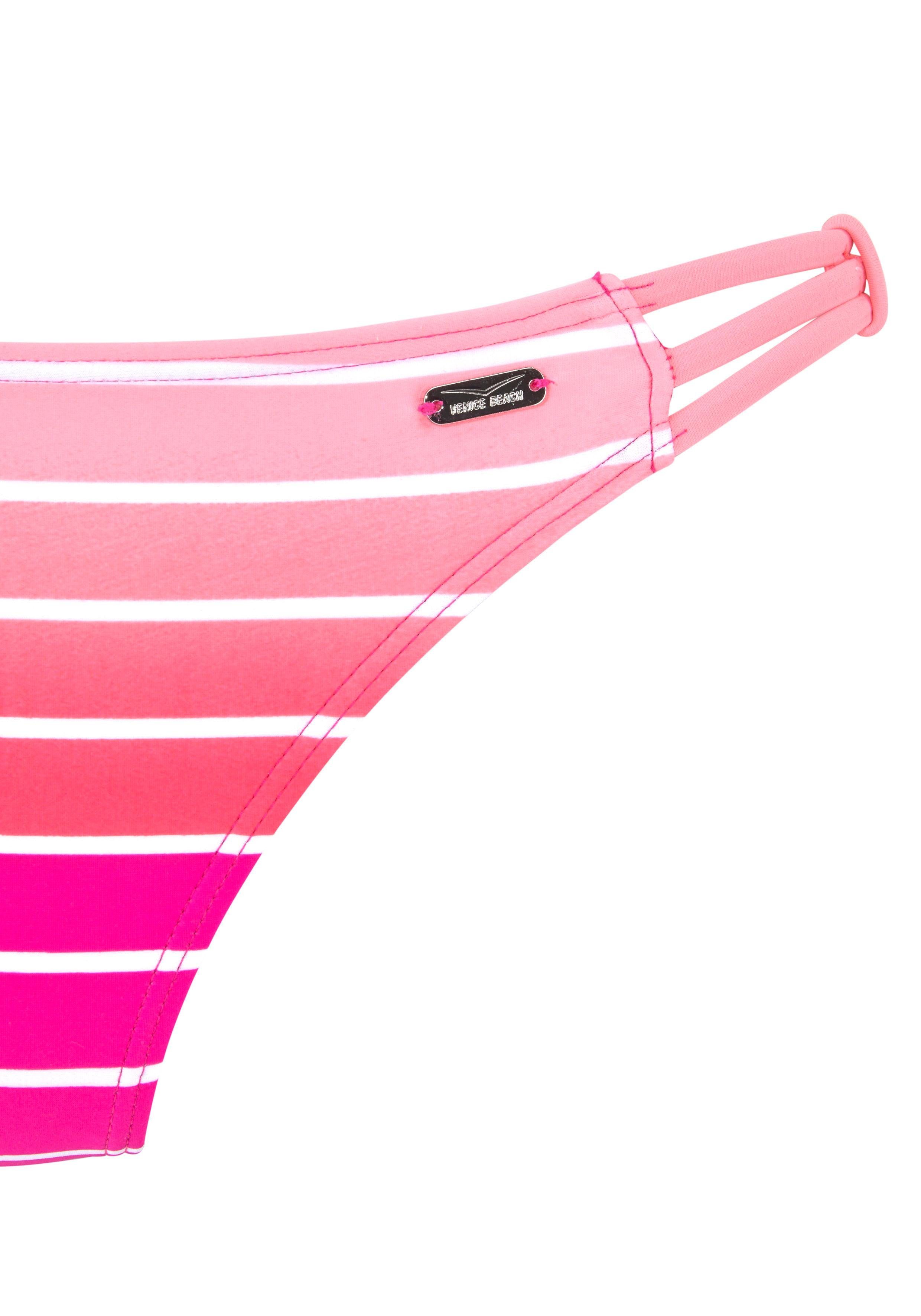 Venice Beach Bandeau-Bikini mit Farbverlauf pink-gestreift