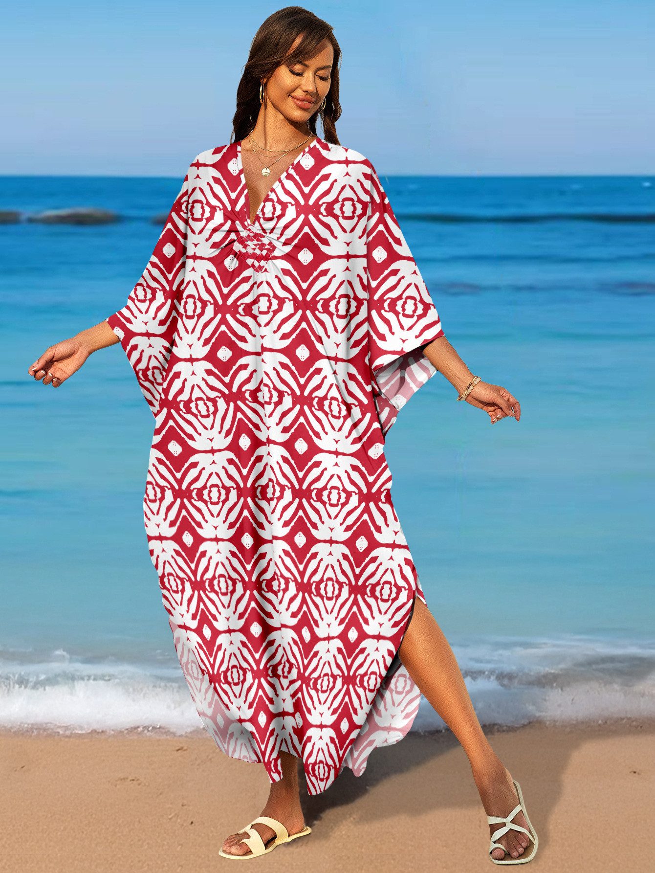 RWEUOQ Strandkleid Maxikleid Strand-Tunika Bikini-Überwurf Beachwear günstig online kaufen