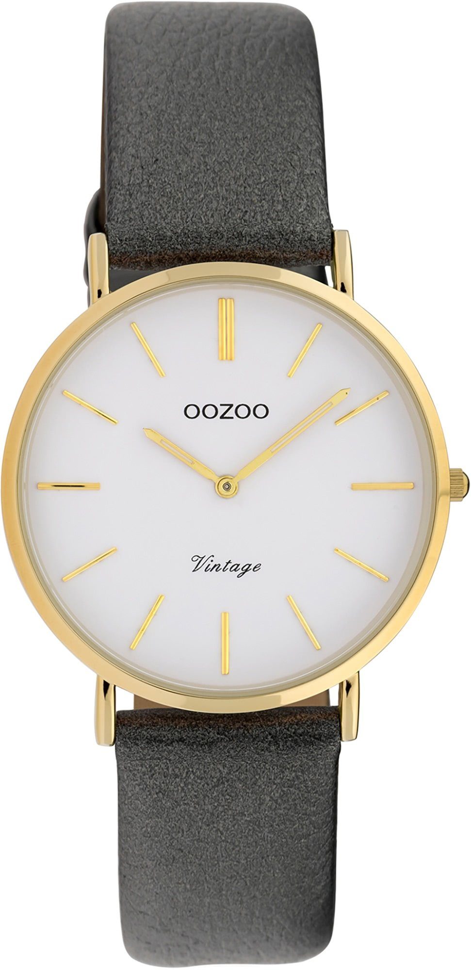 OOZOO Quarzuhr Oozoo Damen Armbanduhr silber Analog, Damenuhr rund, mittel (ca. 32mm) Lederarmband, Fashion-Style