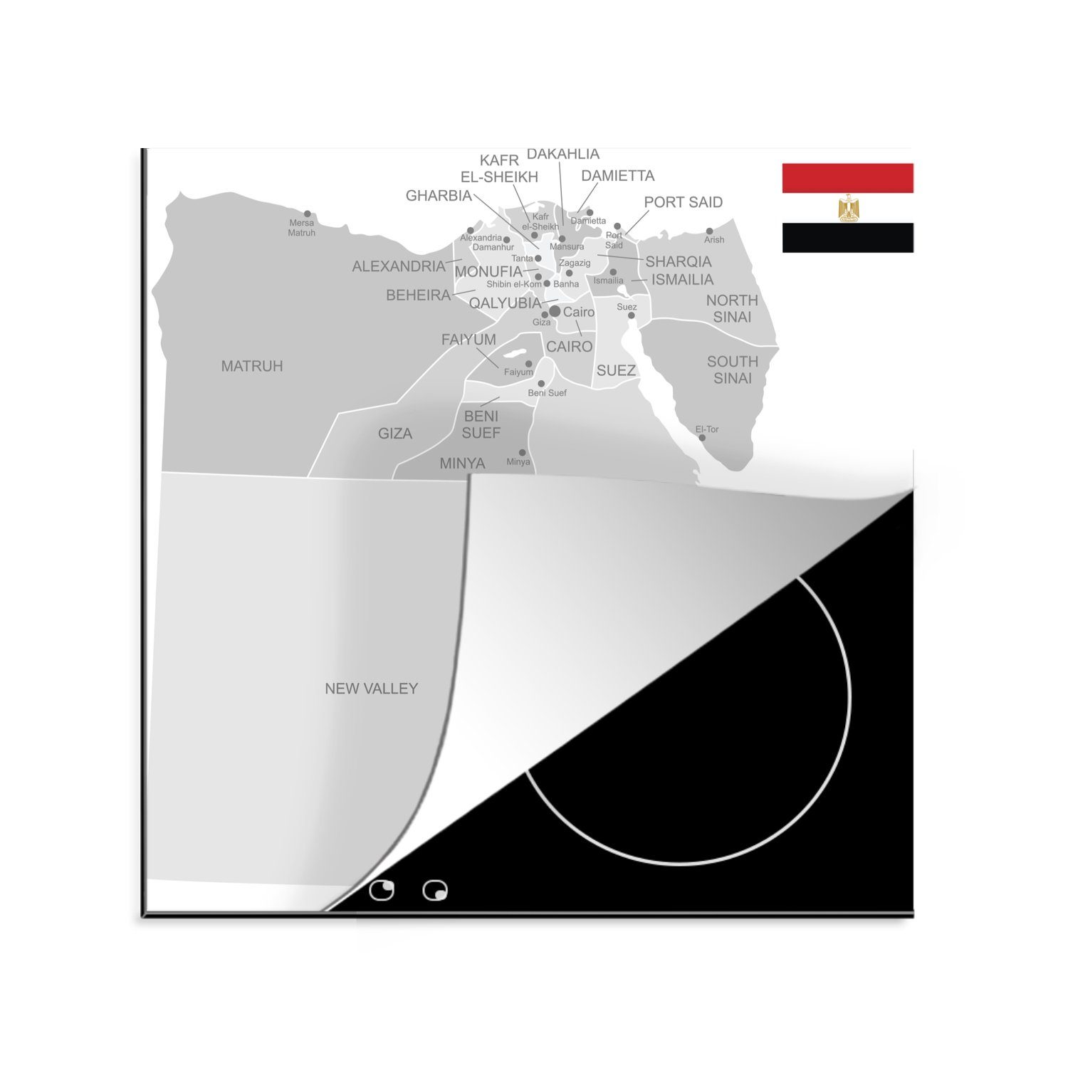 MuchoWow Herdblende-/Abdeckplatte Illustration von Ägypten auf einer grauen Karte, Vinyl, (1 tlg), 78x78 cm, Ceranfeldabdeckung, Arbeitsplatte für küche