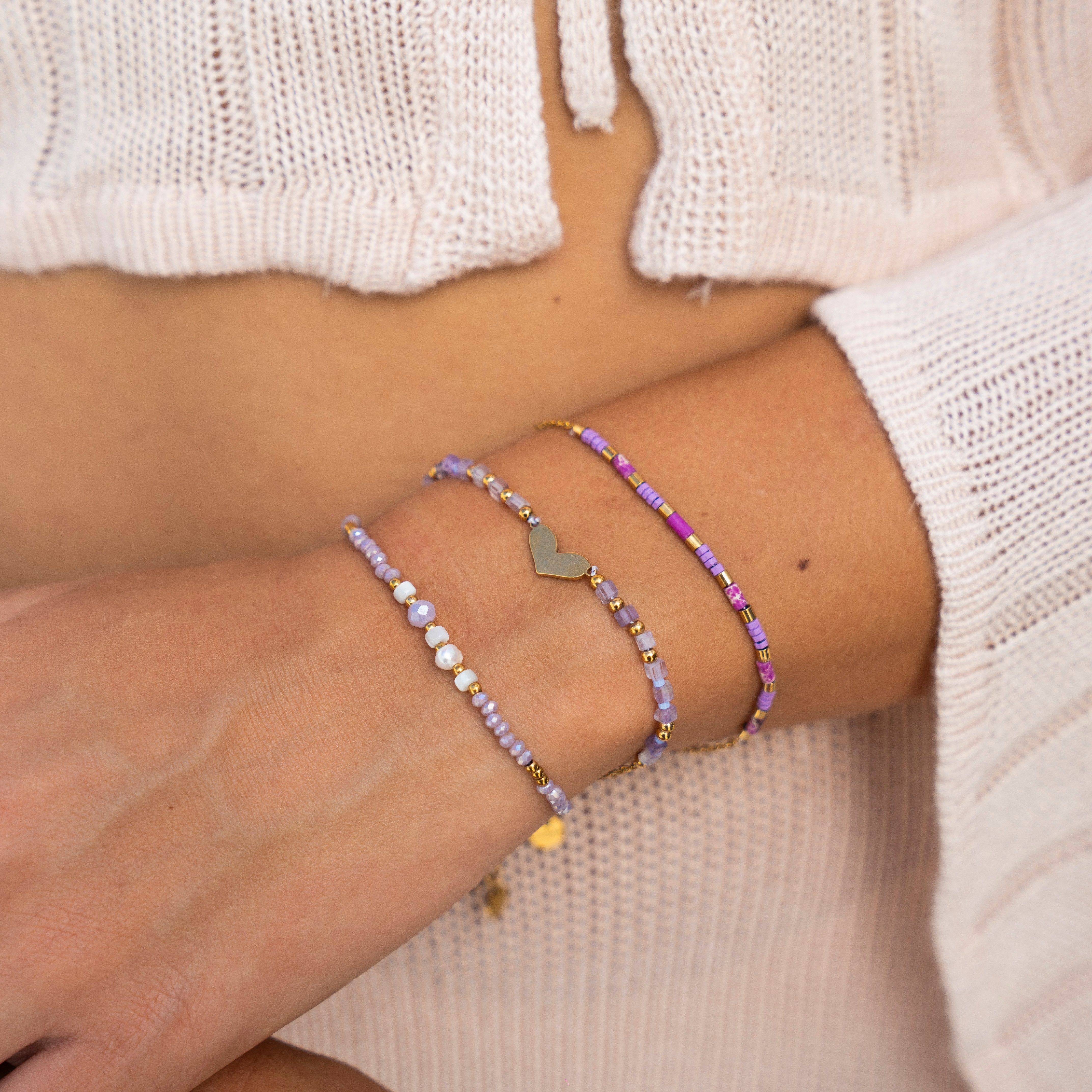 Made by Nami Perlenarmband Set Damen Armband Set mit Perlen und Herzanhänge günstig online kaufen