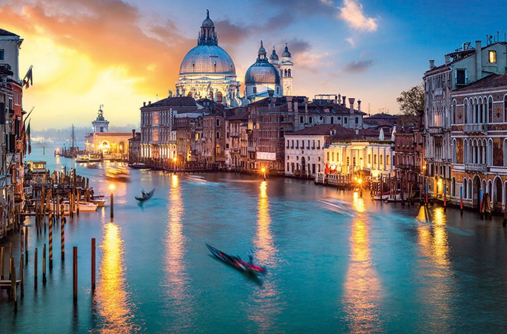 Bönninghoff Leinwandbild, Bauwerk, Bilder vom Sonnenuntergang & -aufgang, Bilder von Europa, Boote & Schiffe, Gebäude, Gewässer, Italien, Seebilder, Sonnenaufgang & -untergang, Stadt, Städte, Venedig (1 St)