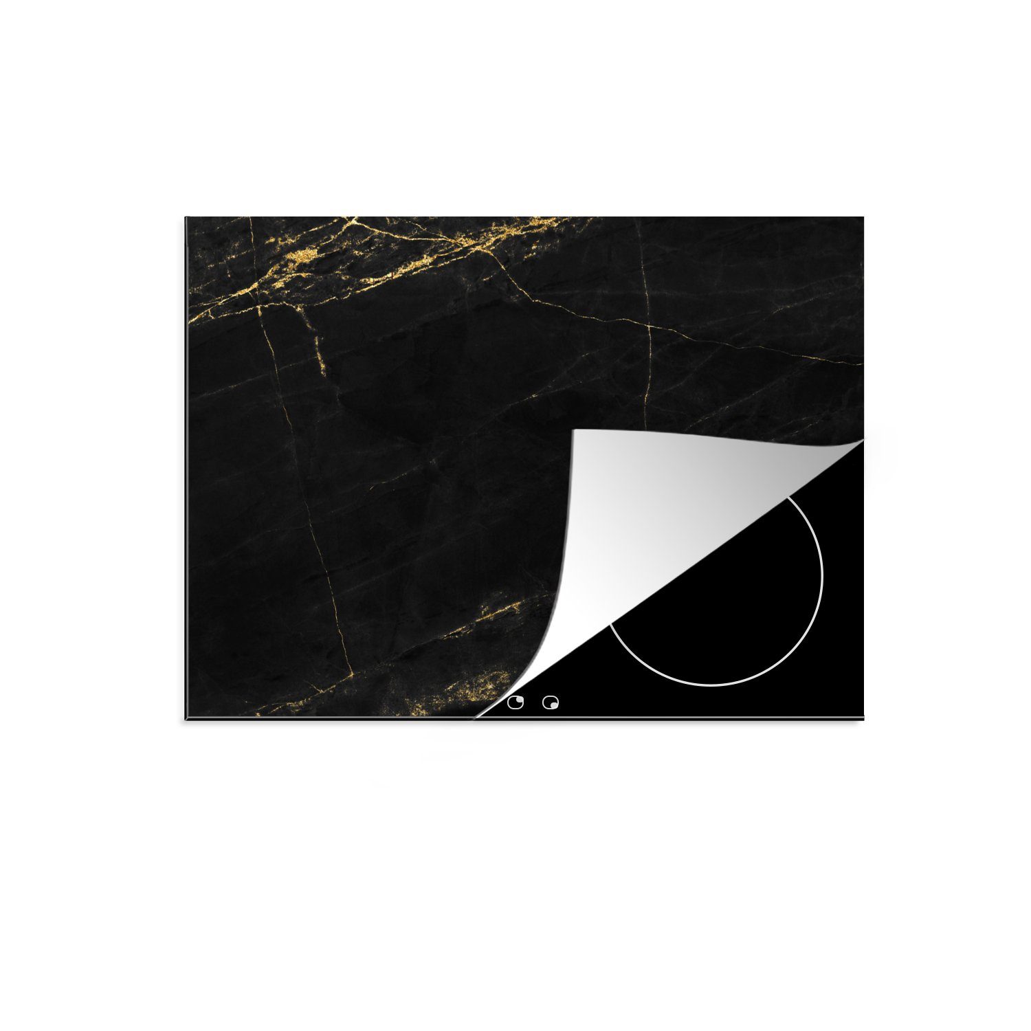 Schwarz - tlg), Herdblende-/Abdeckplatte - (1 Schwarz cm, Vinyl, Chic - - - MuchoWow nutzbar, Gold - Design, - Marmor Mobile Marmoroptik Gold 60x52 Ceranfeldabdeckung Marmor Arbeitsfläche