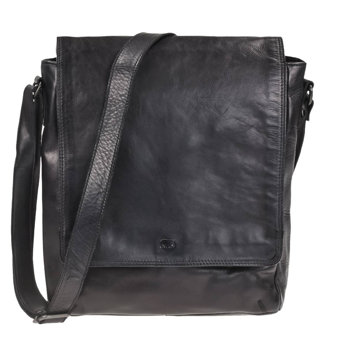 Bear Design Umhängetasche Dustin, Messenger Bag, Schultertasche 32x34cm, weiches knautschiges Leder black