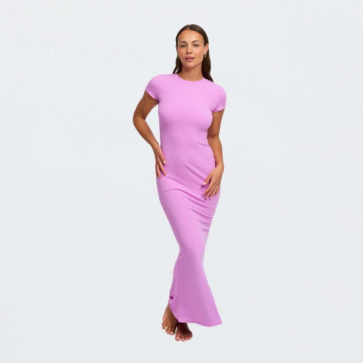 Creamy Fabrics Jerseykleid Ribbed T-Shirt Maxikleid-Violett-XS günstig online kaufen