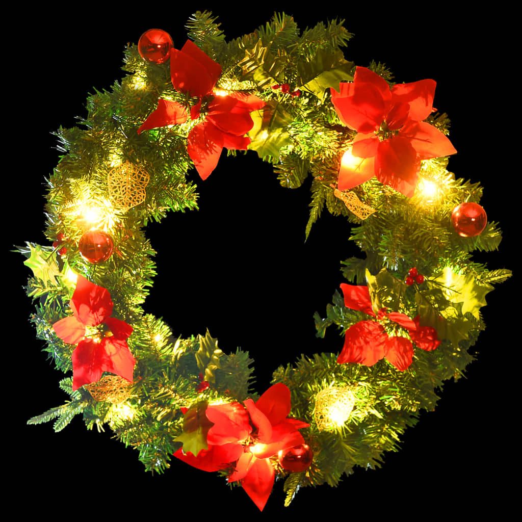 vidaXL Girlanden Weihnachtskranz mit LED-Leuchten Grün 60 cm PVC (1-tlg)