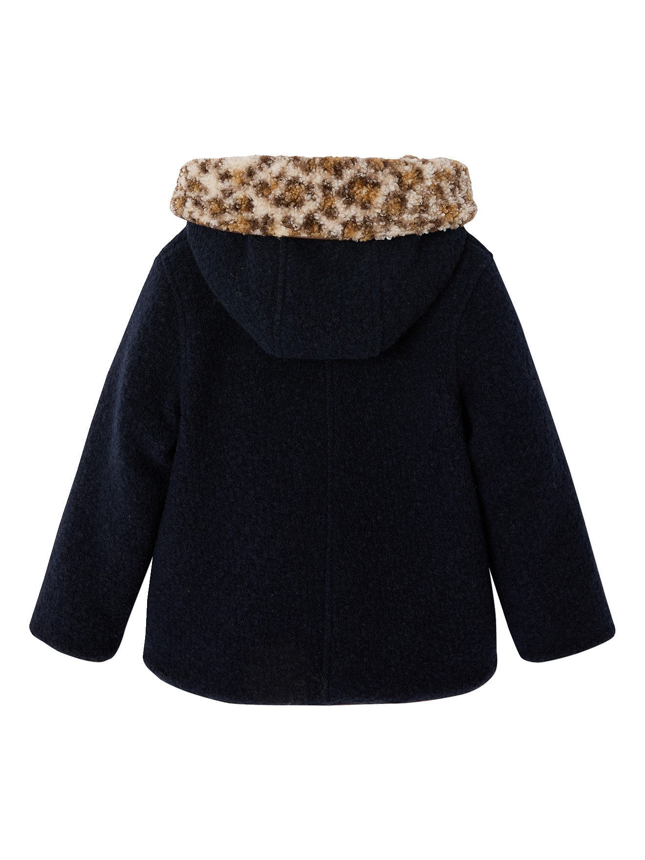 vertbaudet Dufflecoat Mädchen Wintermantel mit Kapuze und Webpelzfutter Leo-Print – Bild 2 von 5