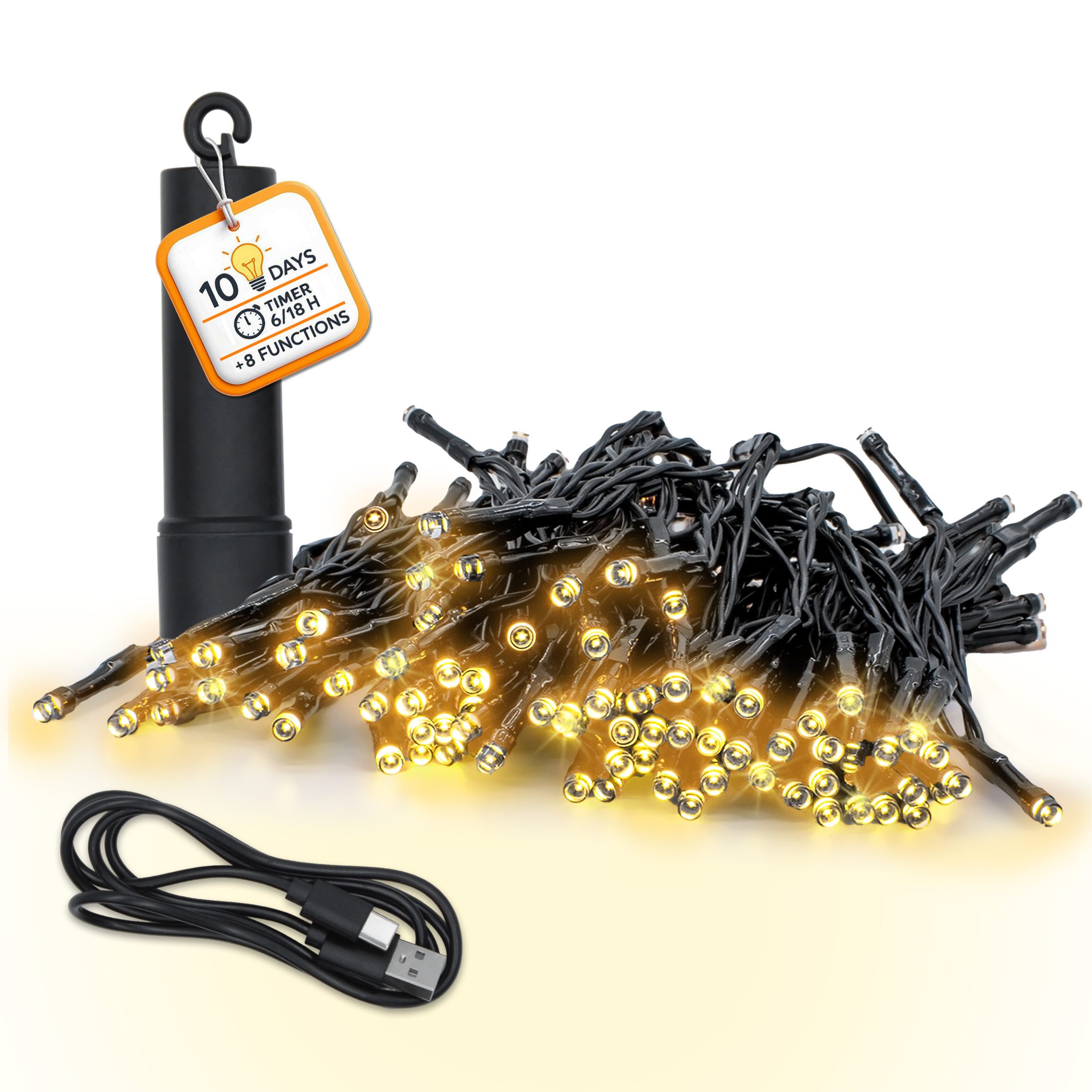 Spetebo LED-Lichterkette Akku Lichterkette per USB aufladbar bis 10 Tage Leuchtdauer, 200-flammig, per USB Anschluss wiederaufladbar