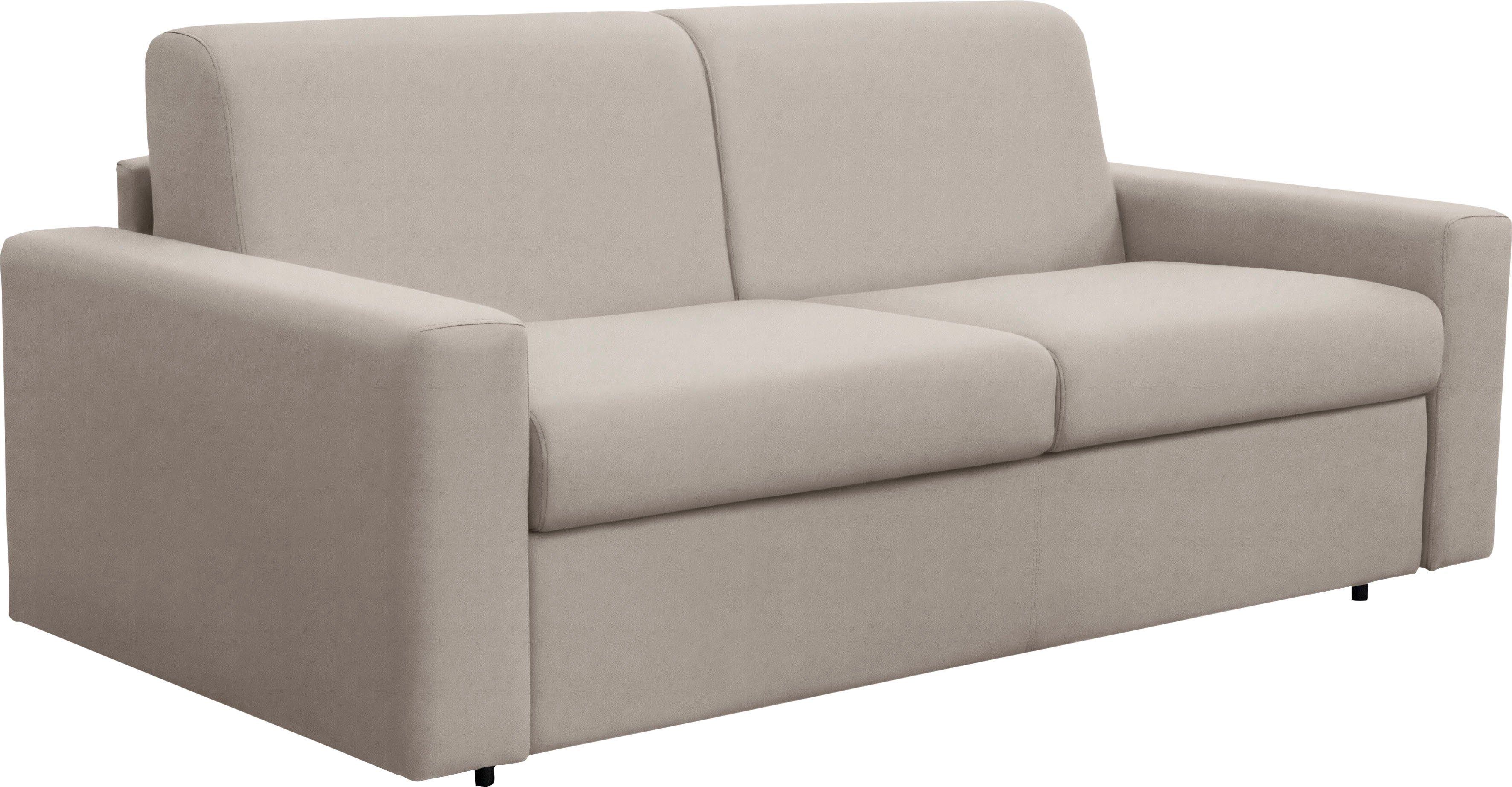 Nias Italia Schlafsofa Bari, inklusive Matratze und klappbaren Bettunterbau, Liegefläche 140/208 cm hell grau