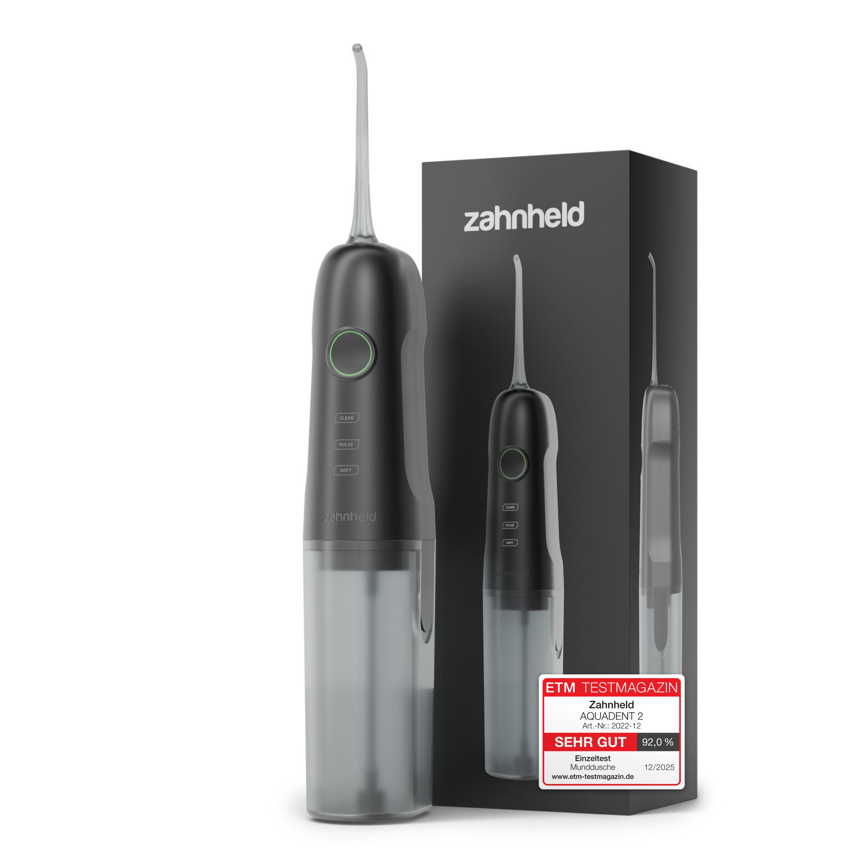 Zahnheld Munddusche Elektrische Zahndusche Aquadent für Zahnzwischenräume, Zahnpflege, Water Flosser, mit abnehmbaren Wassertank 170ml und Düse