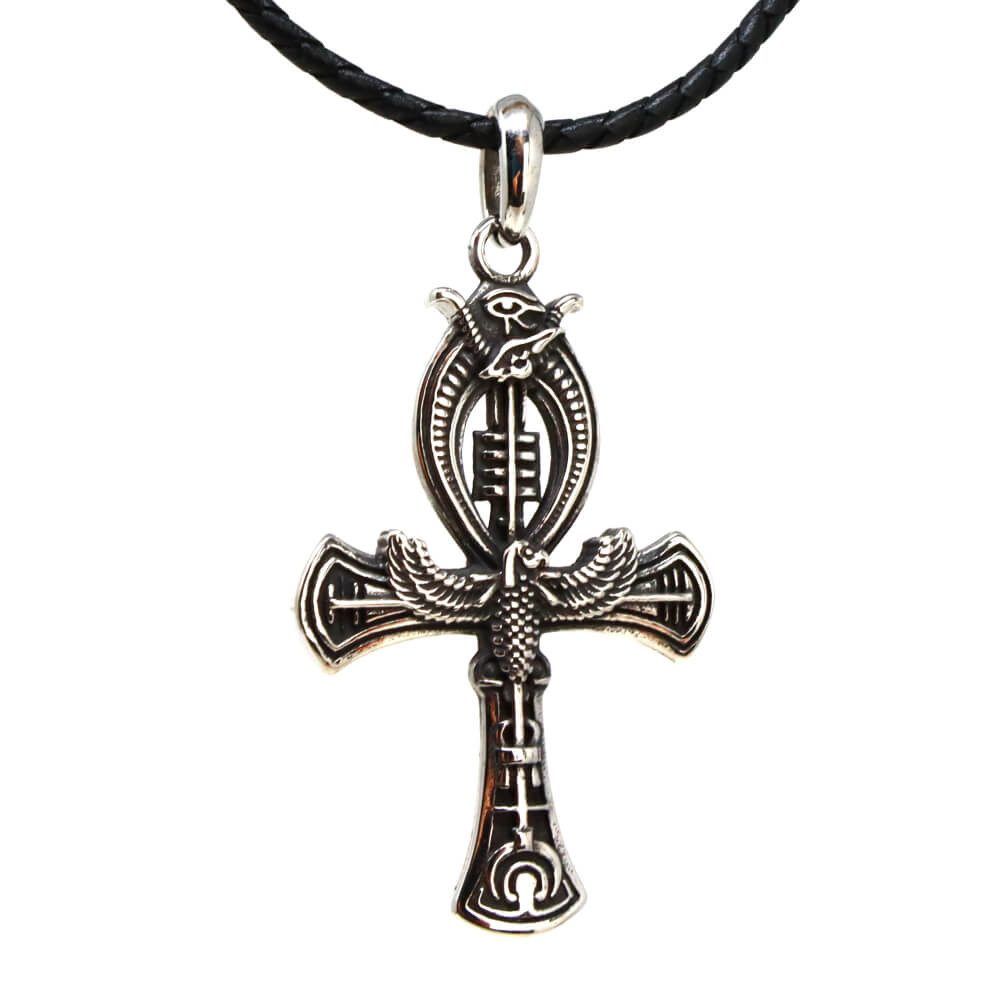Kette mit Anhänger Lederkette Edelstahlkette 316L ALLSEHENDE KREUZ