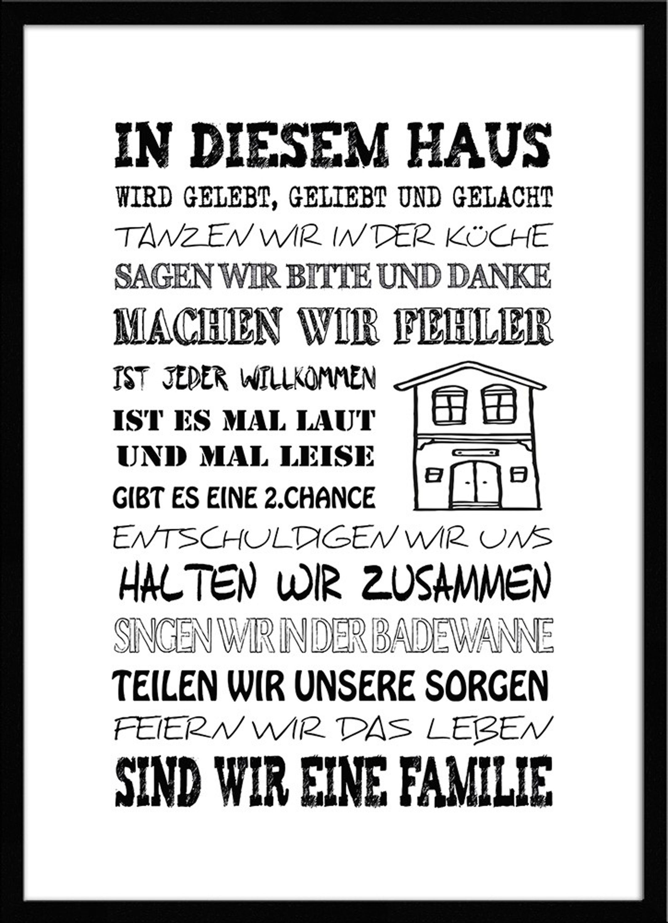 artissimo Bild mit Rahmen Spruch-Bild gerahmt 51x71cm / Poster mit Spruch inkl. Holz-Rahmen, Sprüche und Zitate: Hausregel